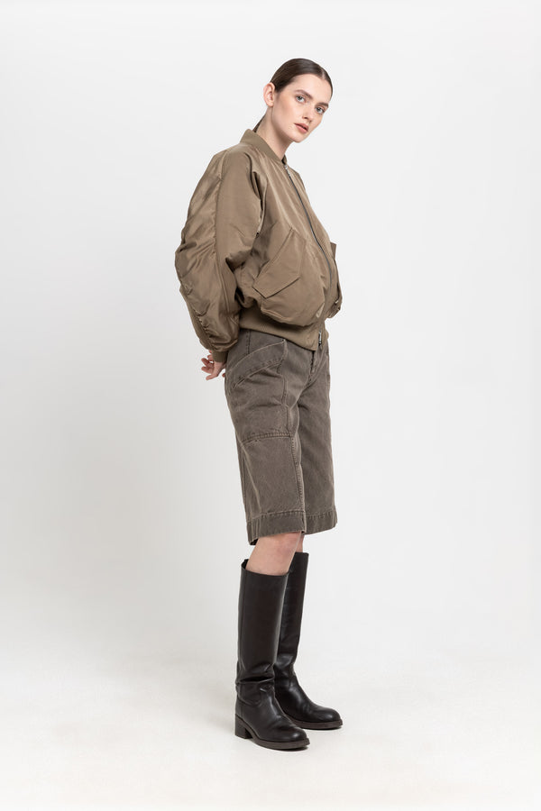 Nehera Dark Beige Trench Cotton Satin Bomber