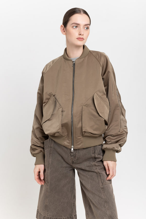 Nehera Dark Beige Trench Cotton Satin Bomber