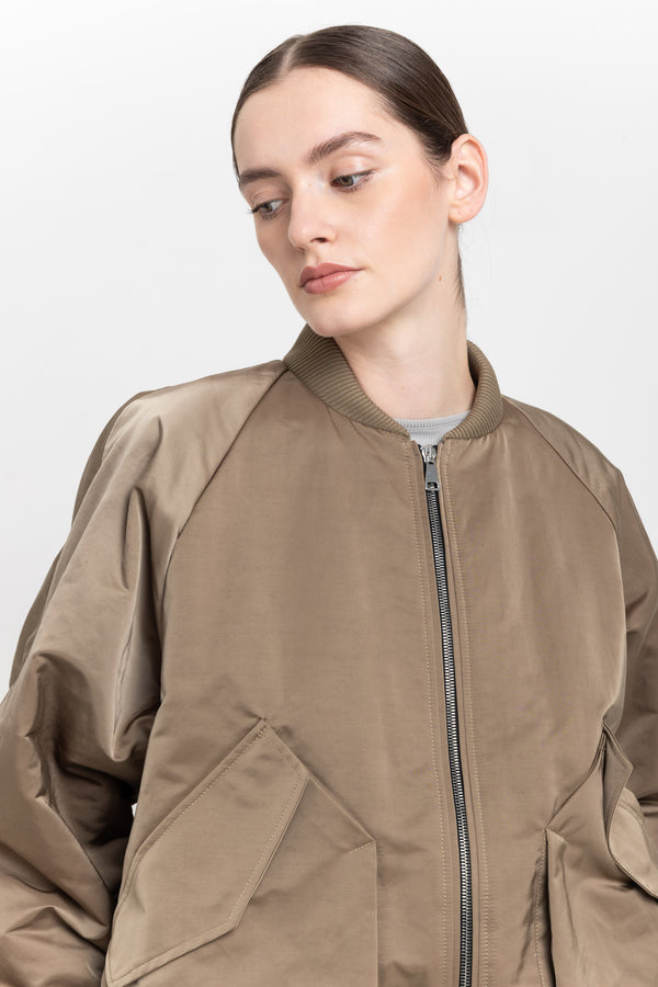 Nehera Dark Beige Trench Cotton Satin Bomber