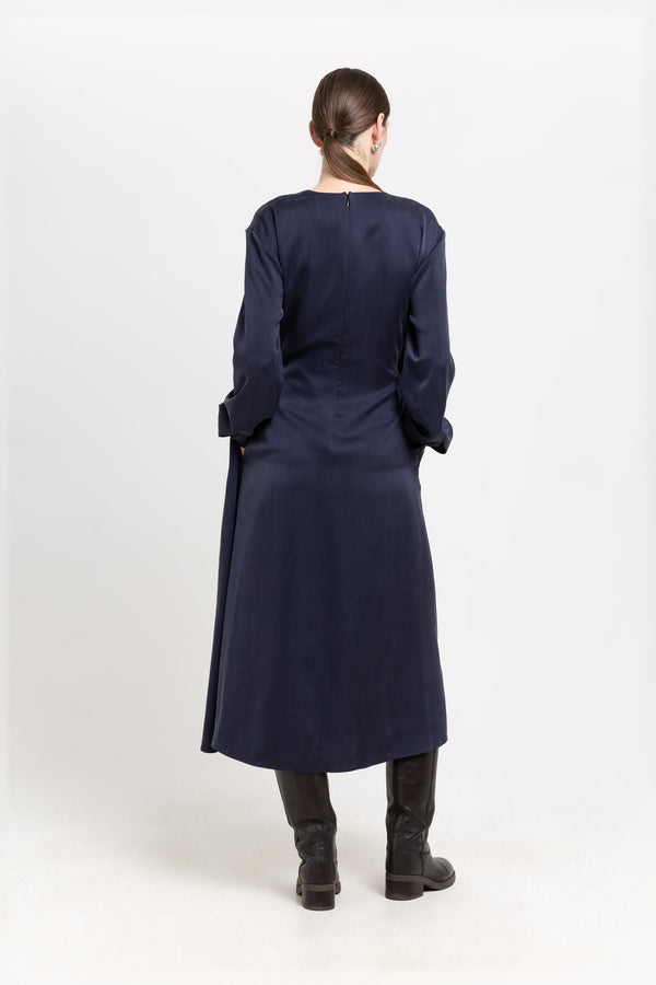 Nehera Dark Blue Cupro Twill Wrap Dress