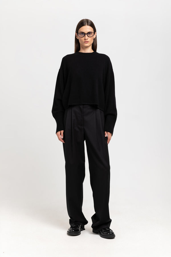 Nehera Deep Black Twill Wool Tailored Pants