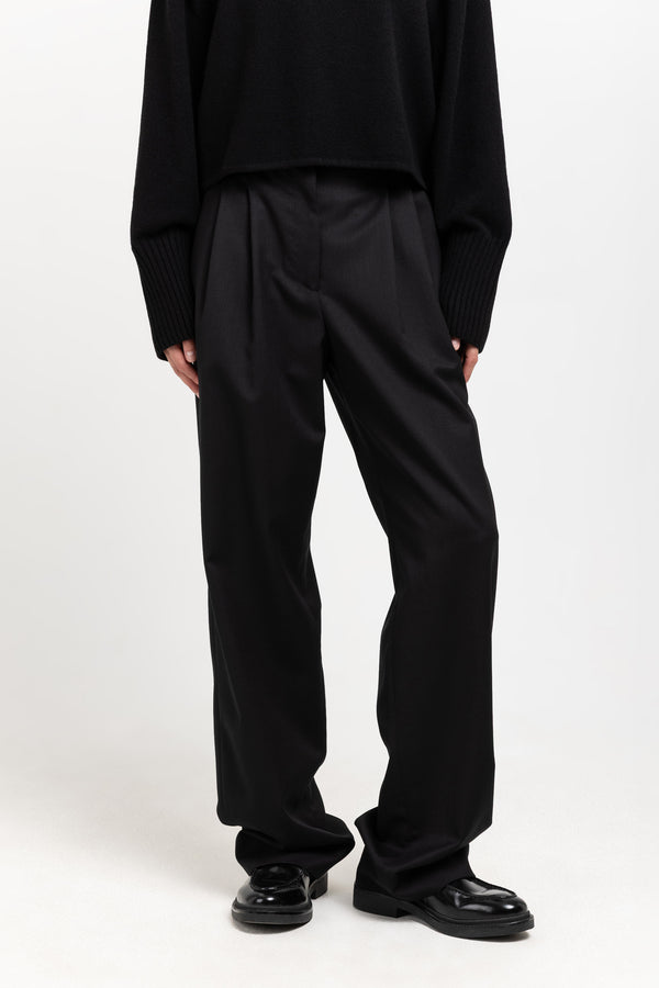 Nehera Deep Black Twill Wool Tailored Pants