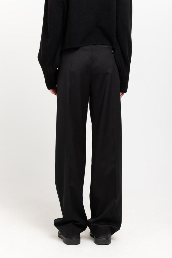 Nehera Deep Black Twill Wool Tailored Pants