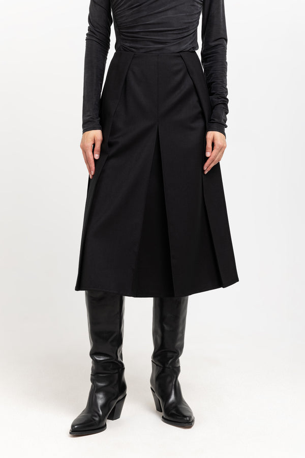 Nehera Deep Black Wool Twill Pleated Skirt