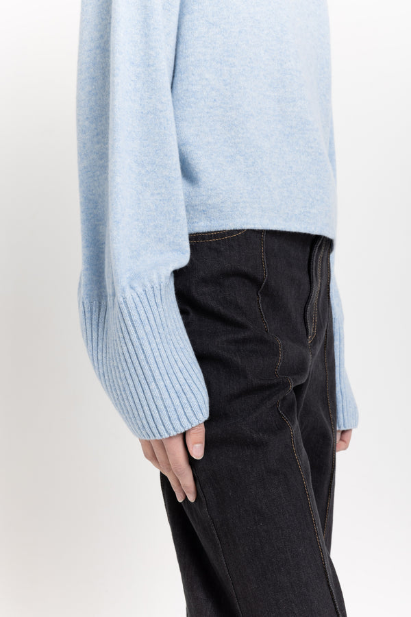 Nehera Denim Blue Cashmere Boxy Cropped Turtleneck