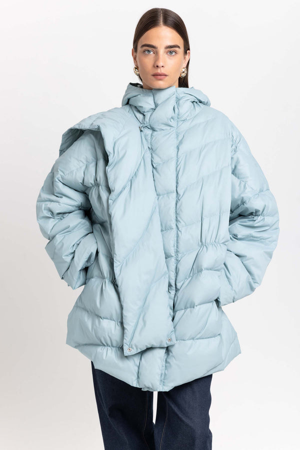 Nehera Dusty Blue Down Coat With Scarf