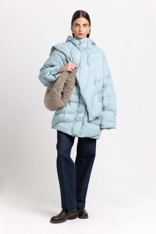 nehera Dusty blue down coat with scarf