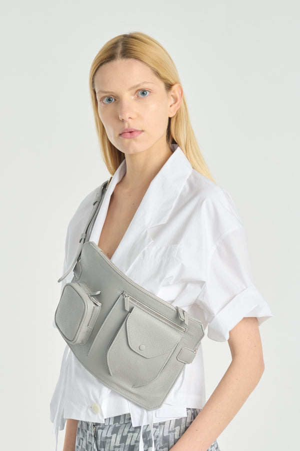 Nehera Elephant Grey Leather Belt Bag