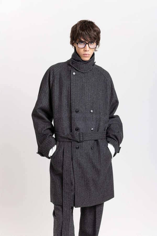 Nehera Grey & Green Striped Flannel Short Coat