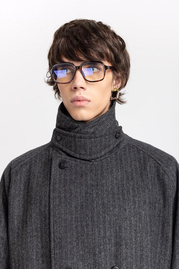 Nehera Grey & Green Striped Flannel Short Coat