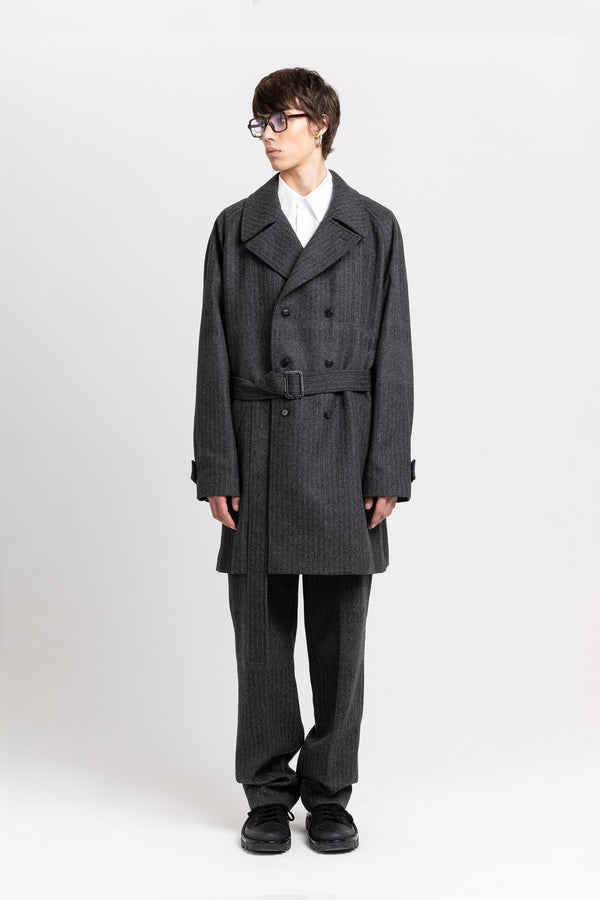 nehera Grey & green striped flannel short coat