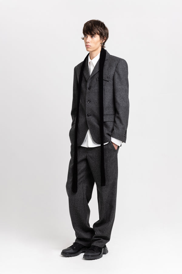 nehera Grey & green striped flannel tailored pants