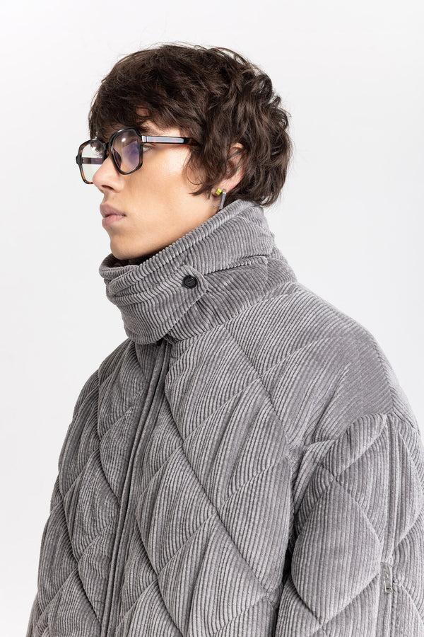 Nehera Grey Quilted Corduroy Bomber Jacket