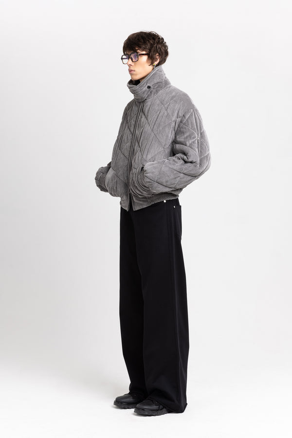 Nehera Grey Quilted Corduroy Bomber Jacket
