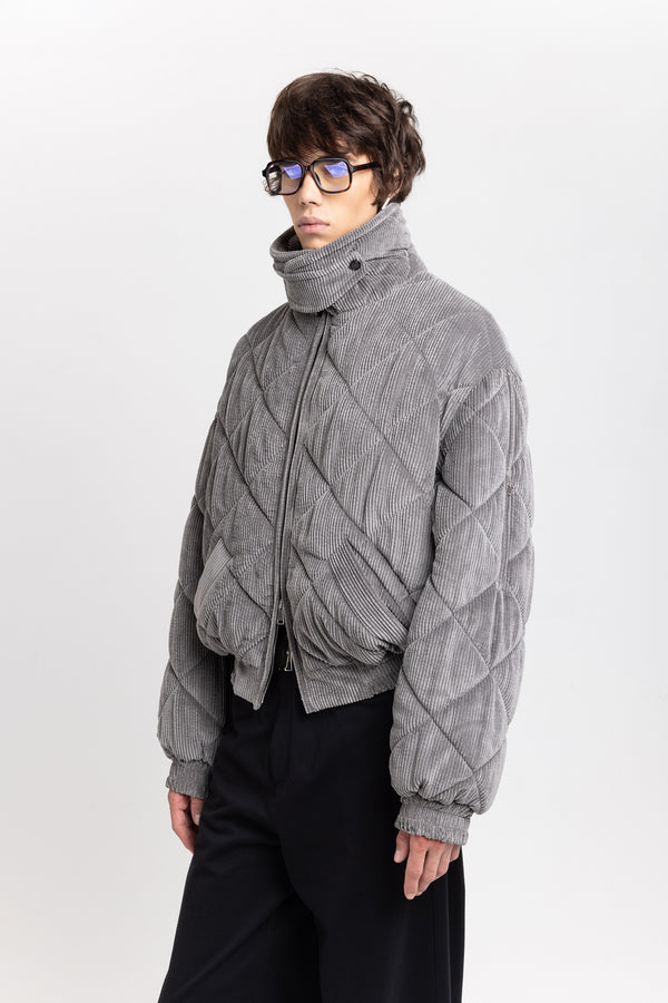 Nehera Grey Quilted Corduroy Bomber Jacket