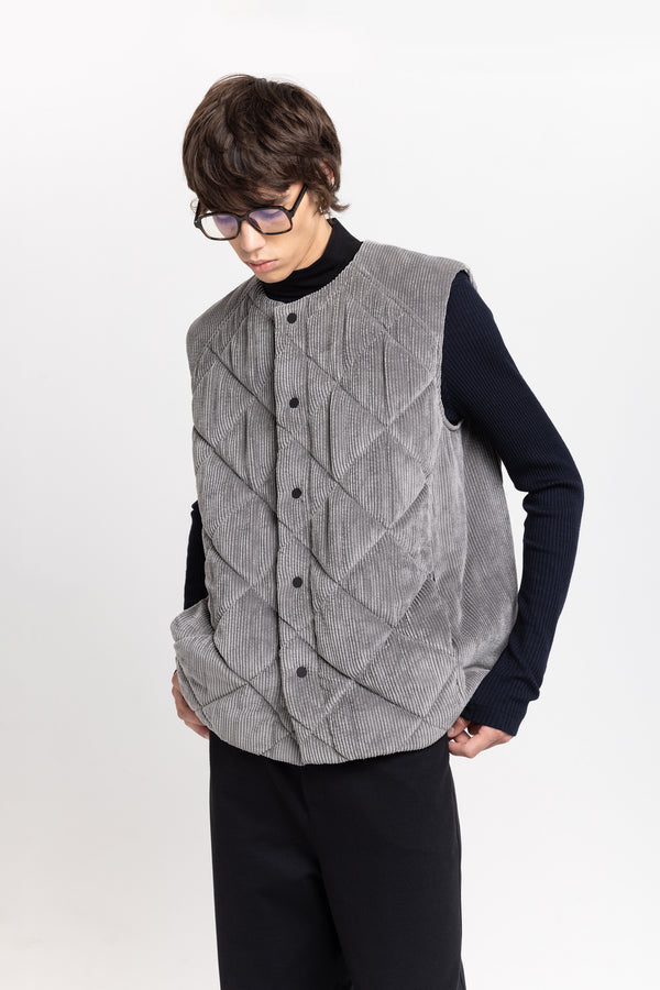 Nehera Grey Quilted Corduroy Vest