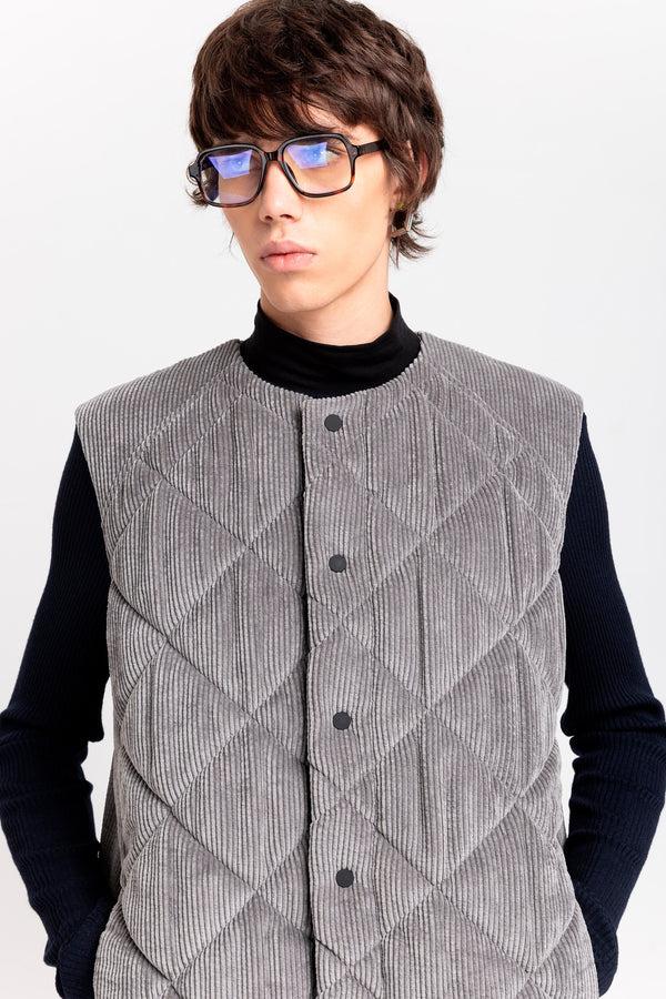 Nehera Grey Quilted Corduroy Vest