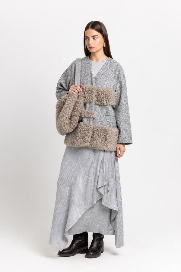 Nehera Grey & Taupe Jersey & Faux Fur Soft Short Coat