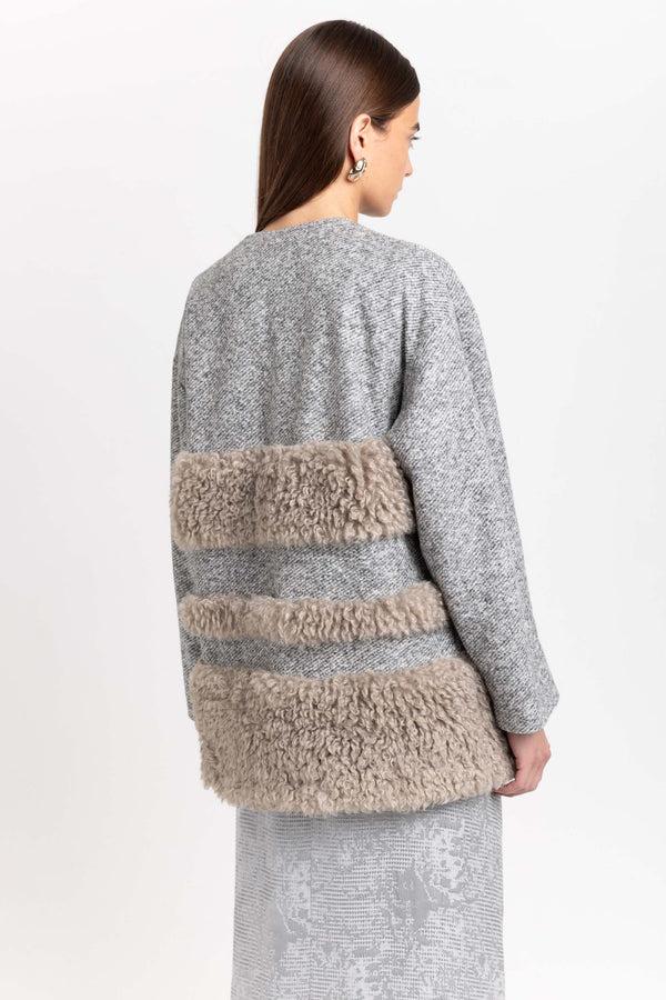 Nehera Grey & Taupe Jersey & Faux Fur Soft Short Coat