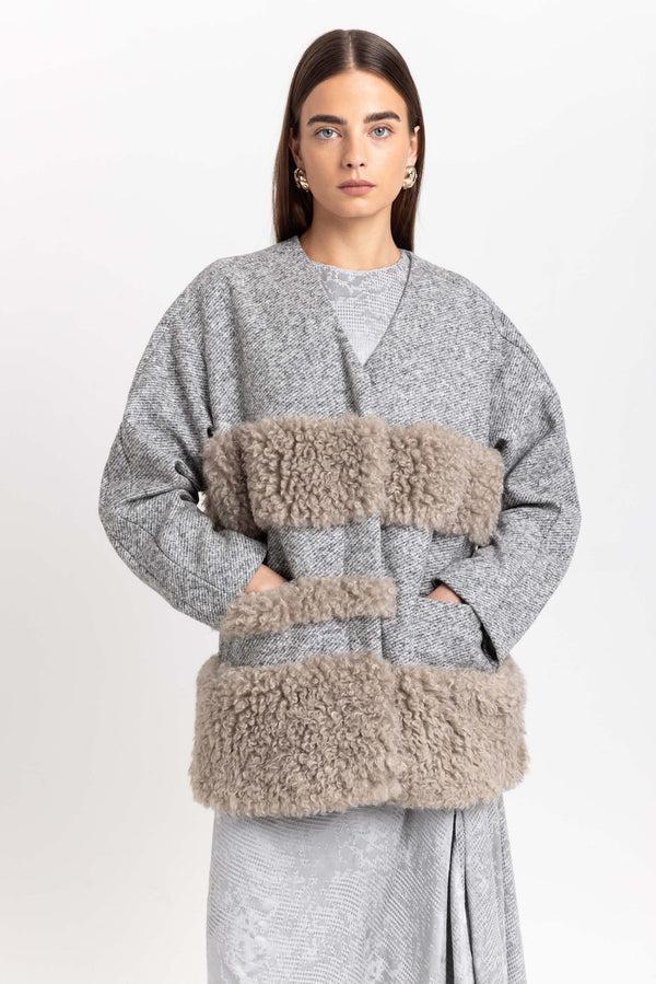Nehera Grey & Taupe Jersey & Faux Fur Soft Short Coat