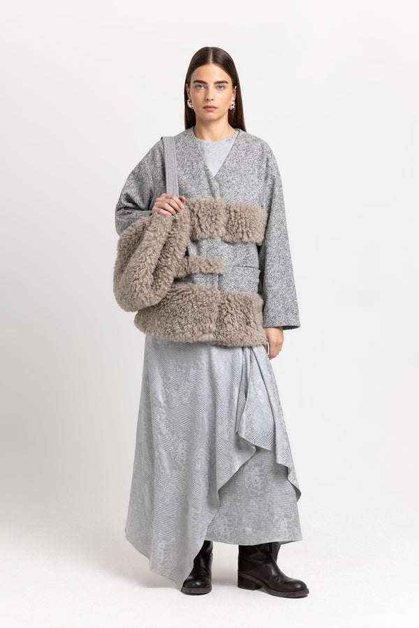 nehera Grey & taupe jersey & faux fur soft short coat
