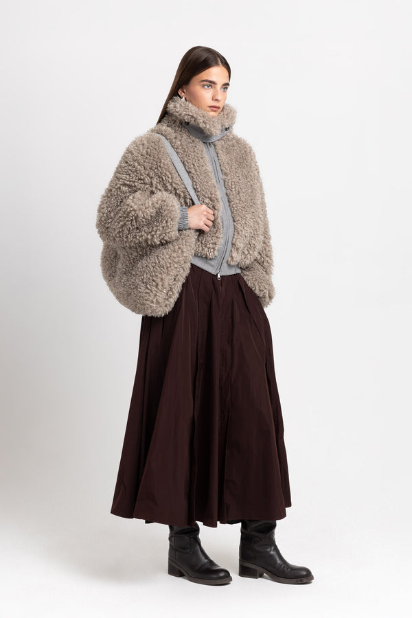 Nehera Light Taupe Faux Alpaca Fur Bomber Jacket