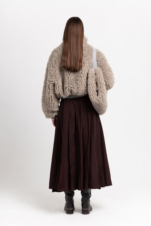 Nehera Light Taupe Faux Alpaca Fur Bomber Jacket