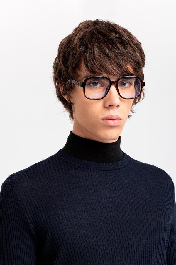 Nehera Navy & Black Thin Wool Jersey Rollneck