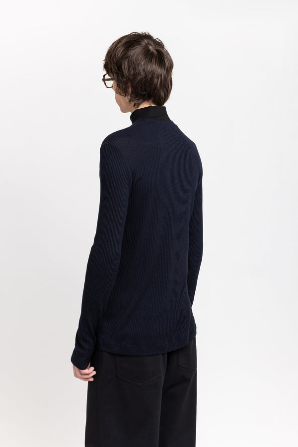 Nehera Navy & Black Thin Wool Jersey Rollneck