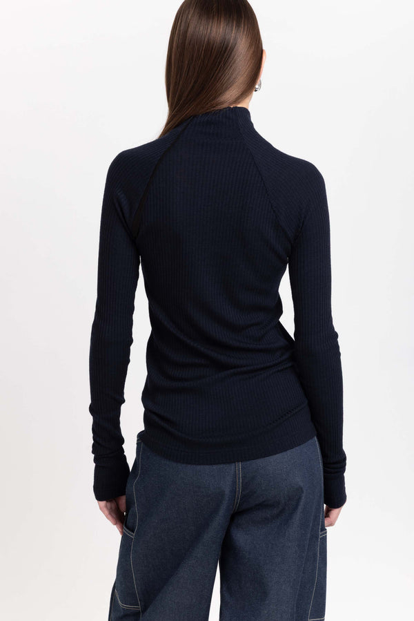 Nehera Navy Thin Wool Jersey Rollneck