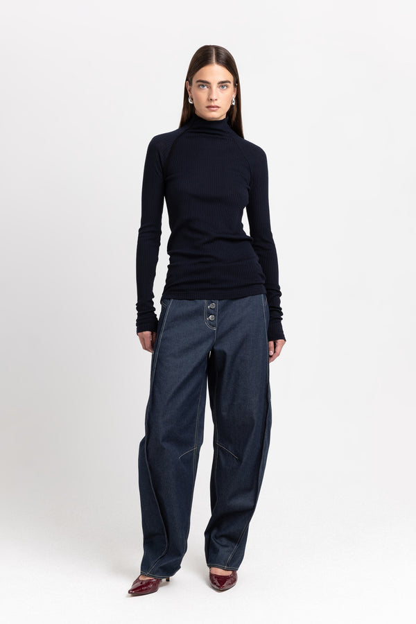 nehera Navy thin wool jersey rollneck