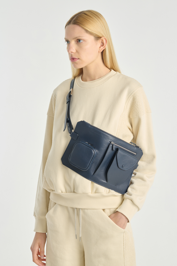 Nehera Night Blue Leather Belt Bag