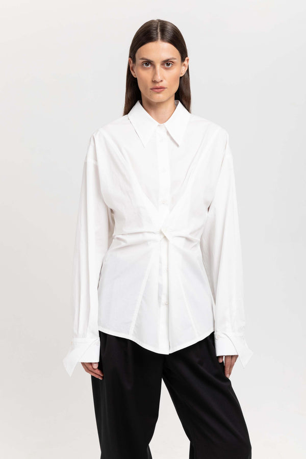 Nehera Off White Cotton Poplin Wrap Shirt