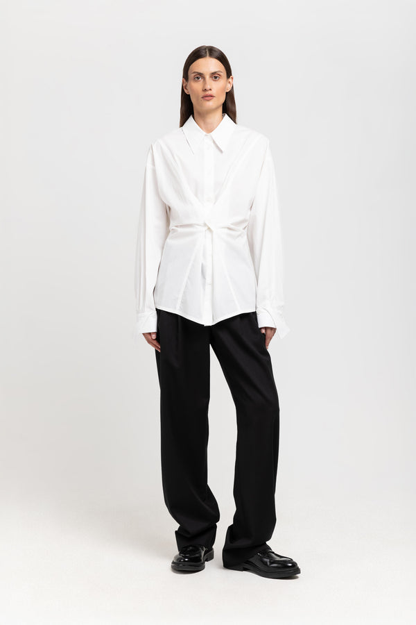 nehera Off white cotton poplin wrap shirt