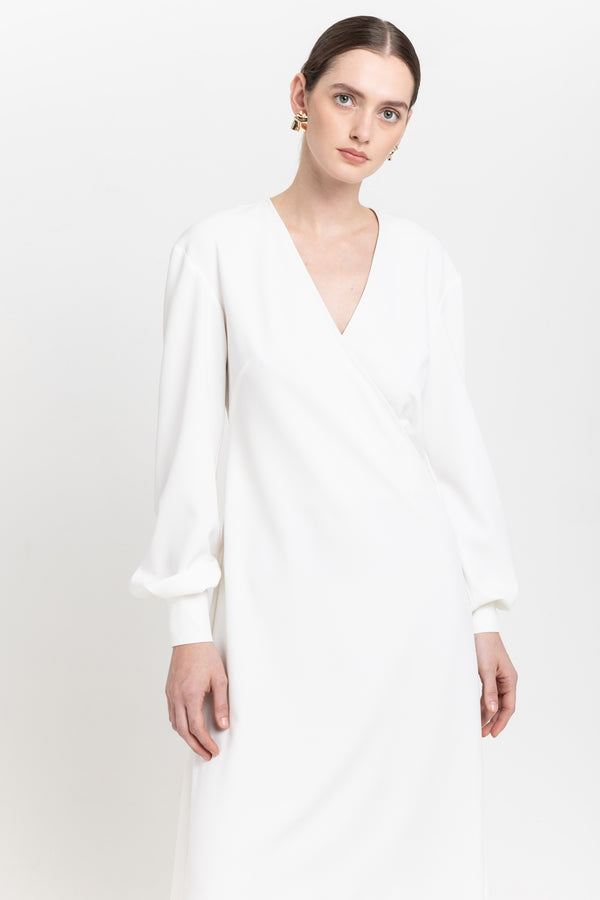 Nehera Off White Elastic Crepe Wrap Dress