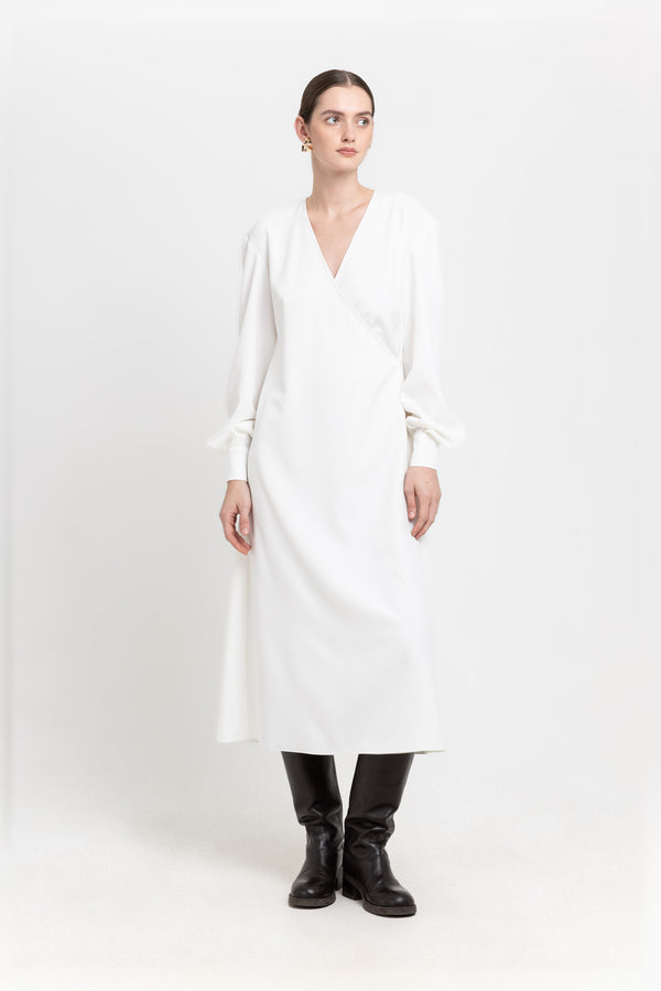 nehera Off white elastic crepe wrap dress