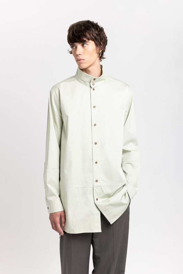 Nehera Pale Sage Sateen Cotton Poplin Long Shirt