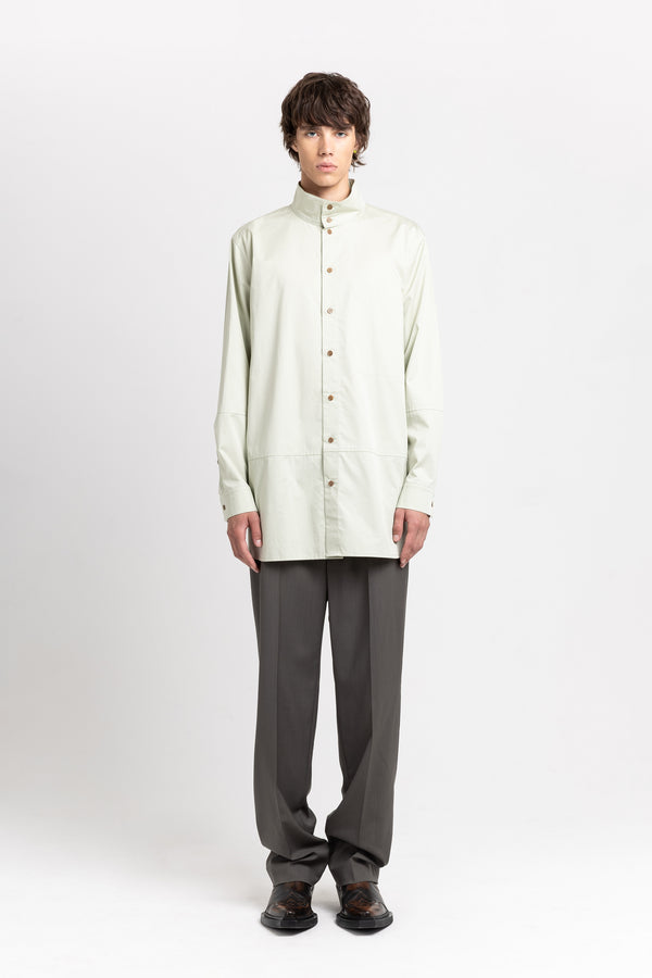 nehera Pale sage sateen cotton poplin long shirt