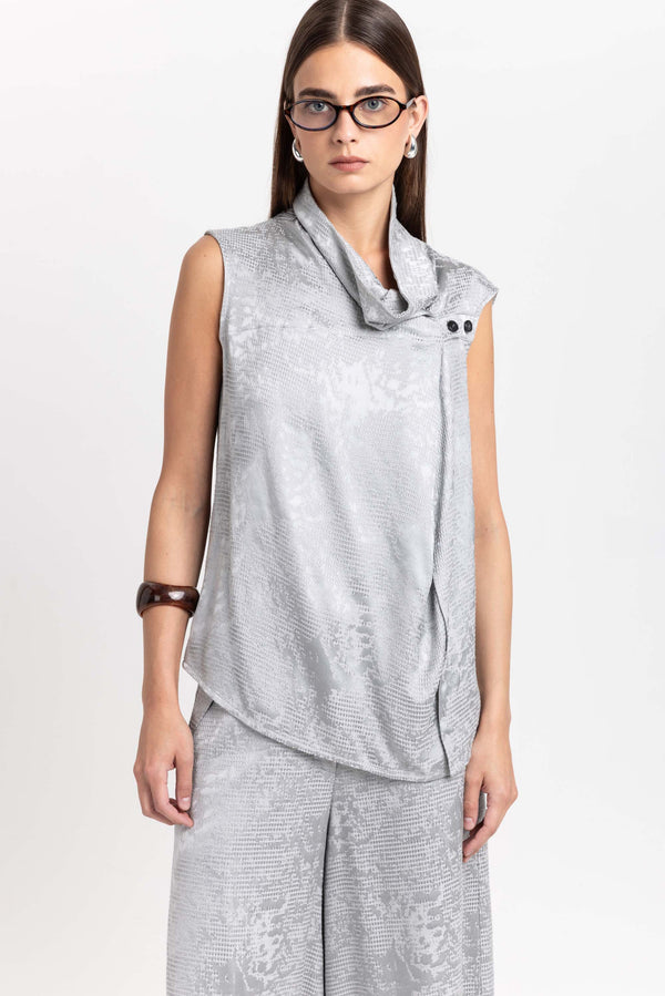 Nehera Silver Textured Draped-front Blouse
