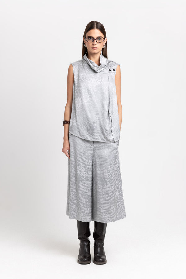 Nehera Silver Textured Draped-front Blouse