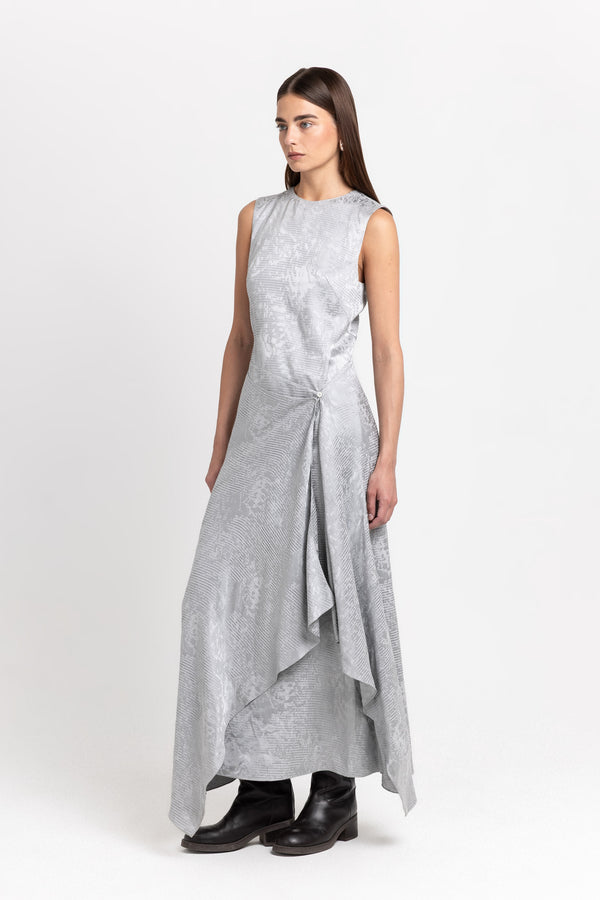 Nehera Silver Waffle Texture Sleeveless Dress
