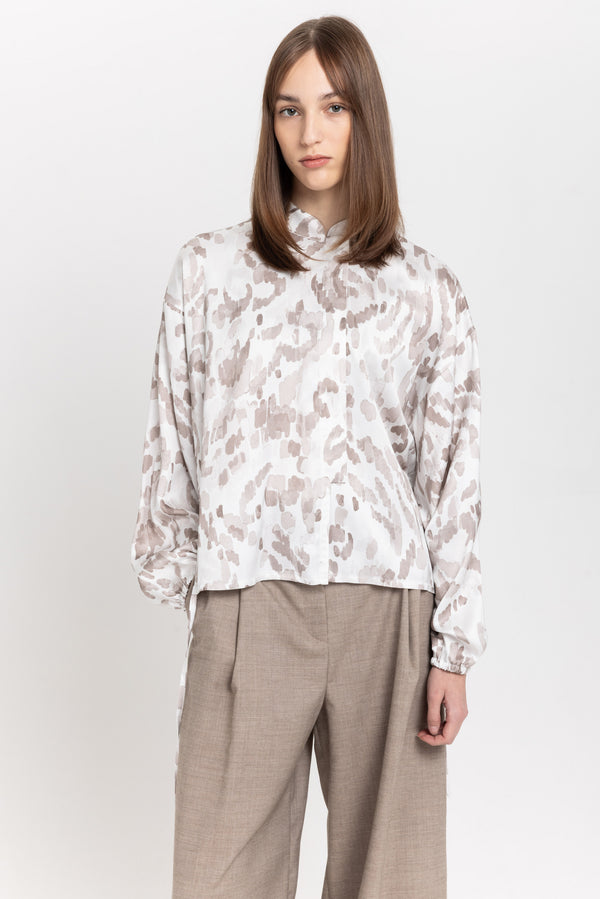 Nehera Taupe Watercolor Print Voluminous Blouse