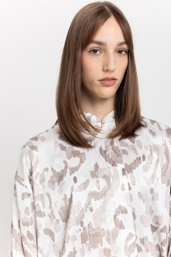Nehera Taupe Watercolor Print Voluminous Blouse