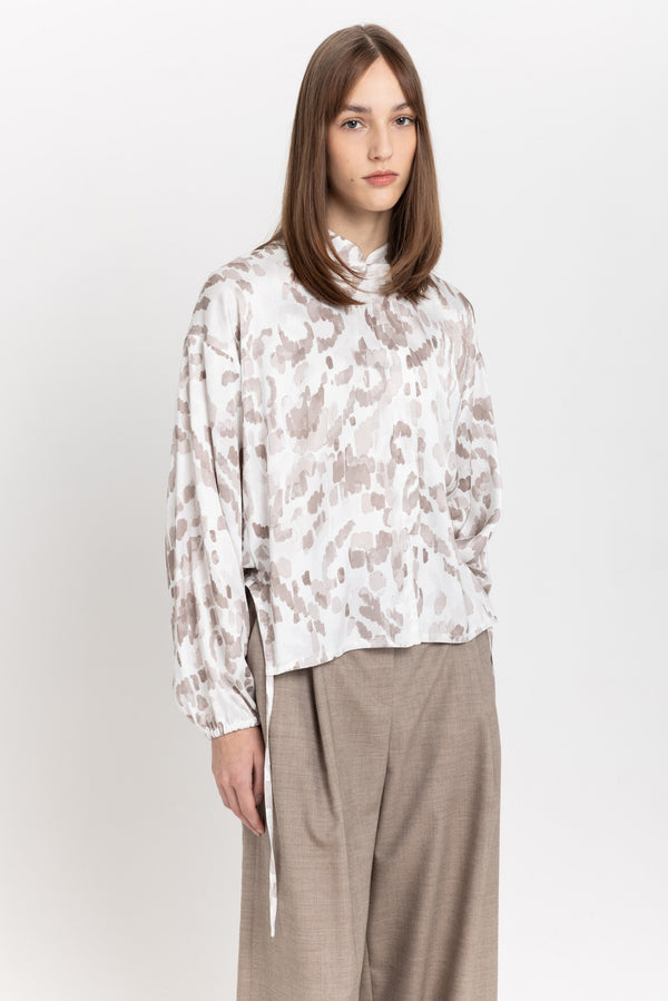 Nehera Taupe Watercolor Print Voluminous Blouse
