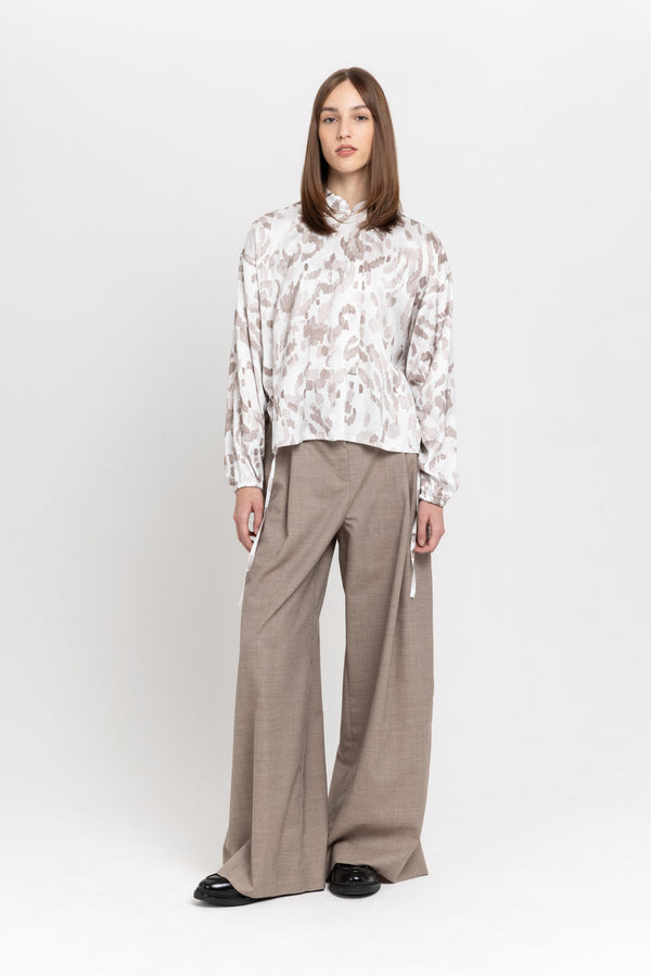 nehera Taupe watercolor print voluminous blouse