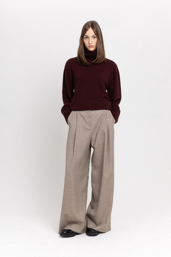 nehera Wine red cashmere boxy cropped turtleneck