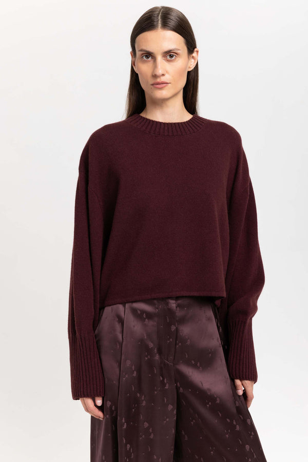 Nehera Wine Red Cashmere Cropped Pullover