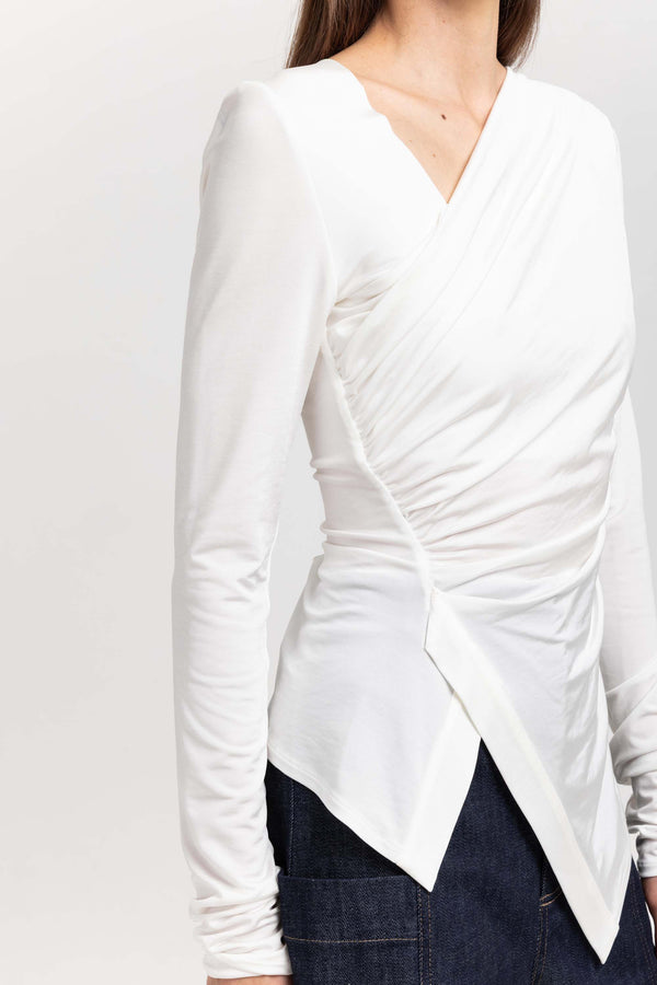 Nehera Off White Acetate Jersey Asymmetric Ruched Top