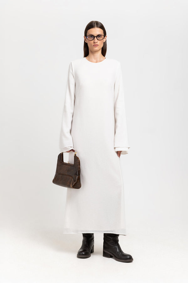 Nehera Off White Cashmere Mousseline Bell Sleeve Midi Dress