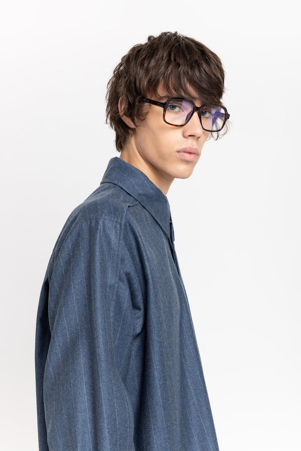 Nehera Spruce Blue Pinstripe Soft Wool Relaxed Shirt